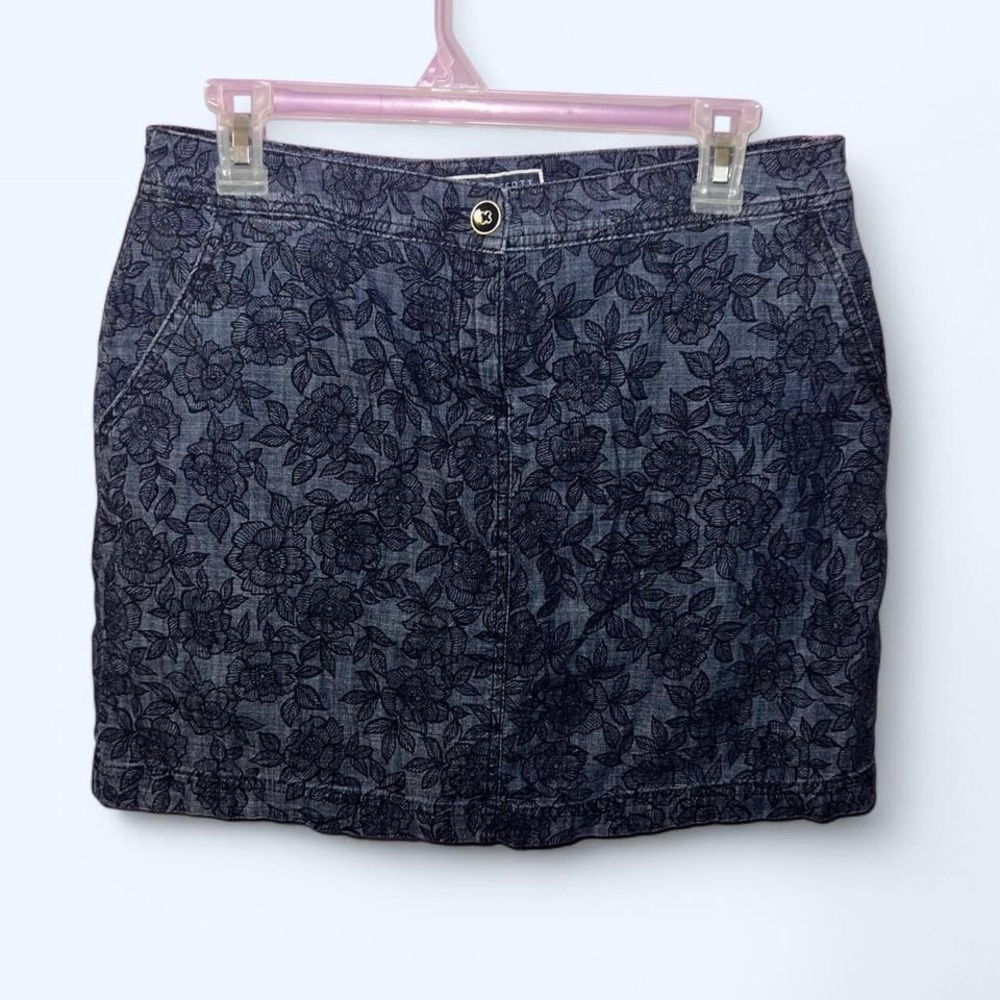 Floral Navy Blue Denim Jean Skirt